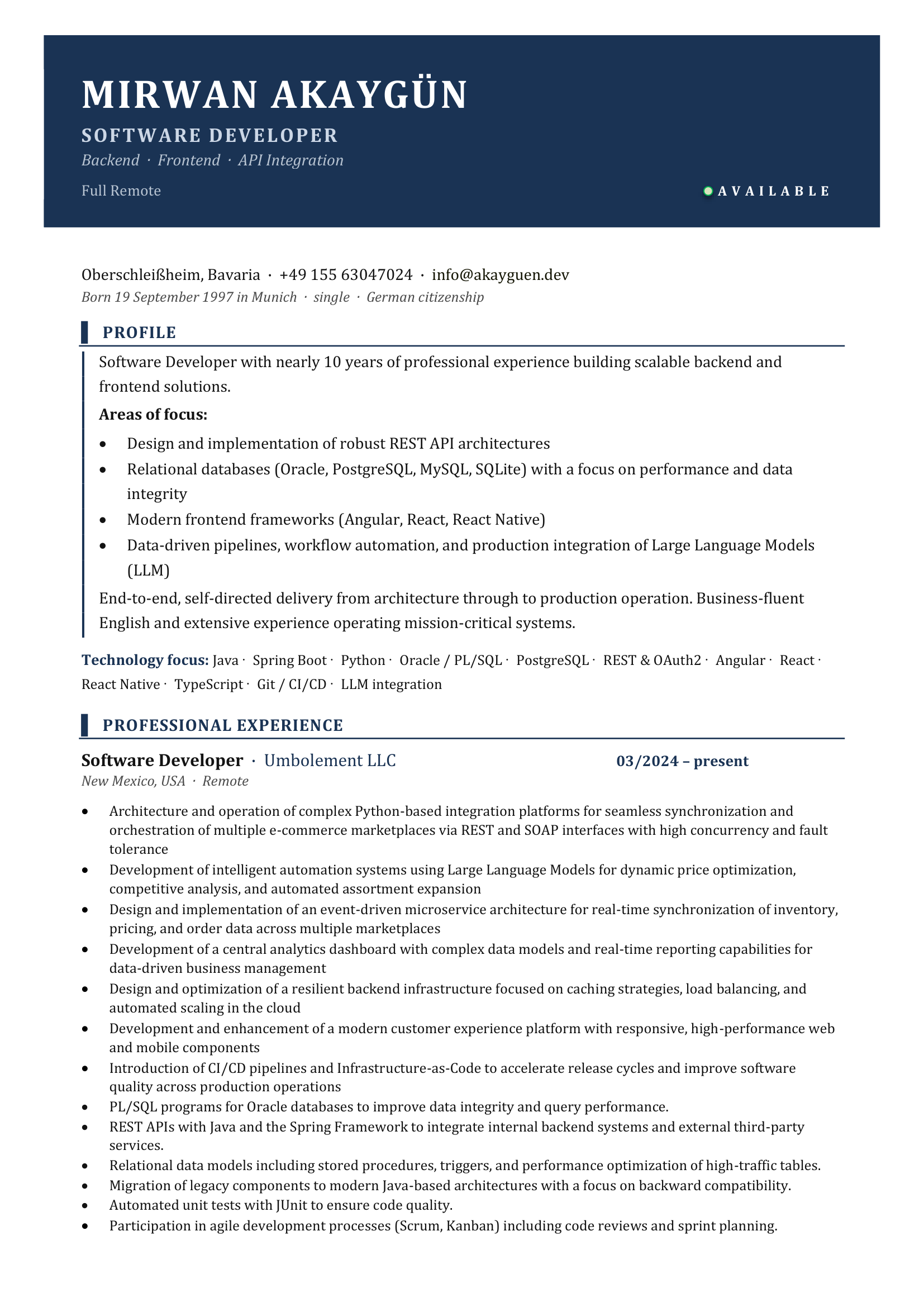 Resume Mirwan Akaygün – page 1